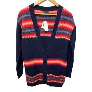 GAP DARK NAVY V-NECK AZTEC BOHO LAMBSWOOL BLEND LS CARDIGAN SWEATER